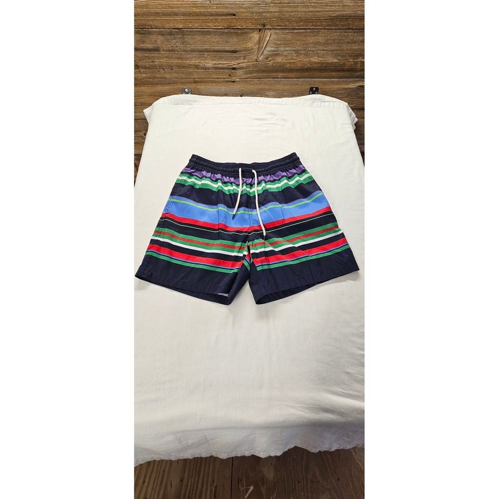Polo Ralph Lauren Mens Striped Swim Trunks Navy Multi Color Board Shorts Large